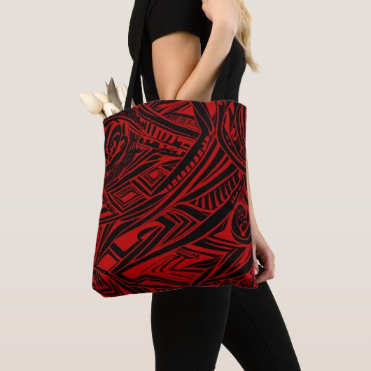 Zwart En Rood Tribal Abstract Tote Bag (Dichtbij)