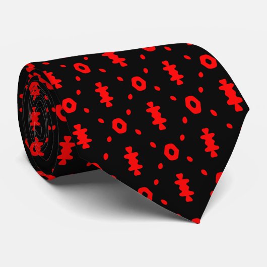Zwart En Rood Tribal Patroon Stropdas (Opgerold)