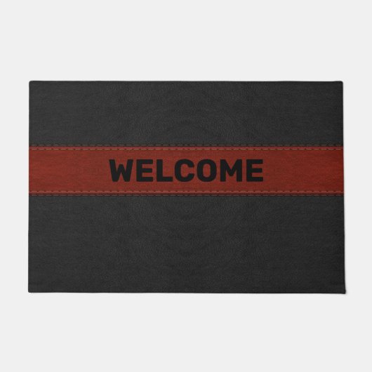 Zwart en Rood Verouderd Lederen Afbeelding Deurmat (Voorkant)