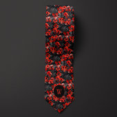 Zwart en Rood Waterverf Floral Monogram Stropdas