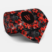 Zwart en Rood Waterverf Floral Monogram Stropdas (Opgerold)