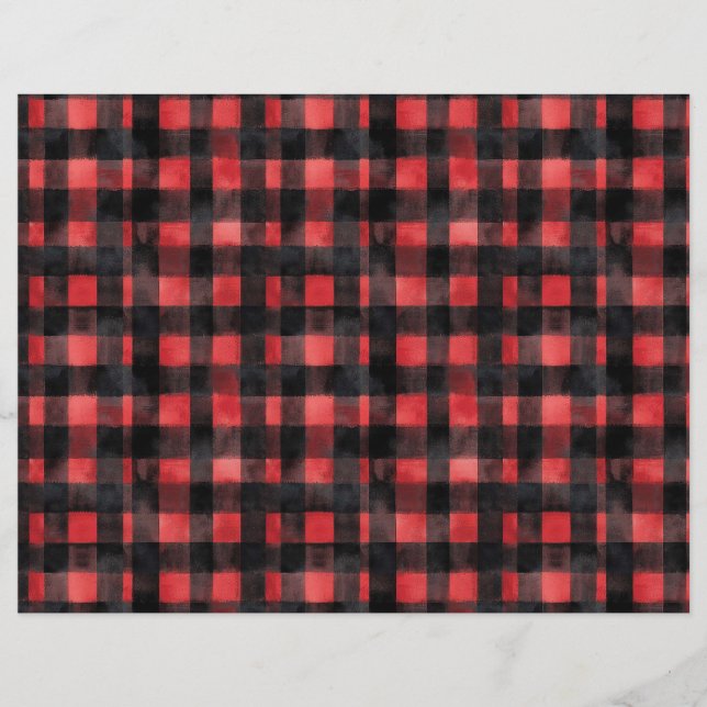 Zwart en rood Waterverf Plaid Design (Voorkant)