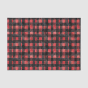 Zwart en rood Waterverf Plaid Design Tissuepapier