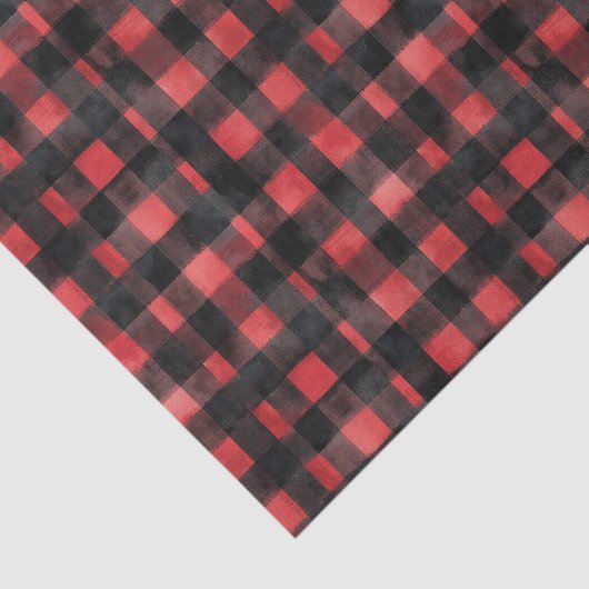 Zwart en rood Waterverf Plaid Design Tissuepapier (Detail)