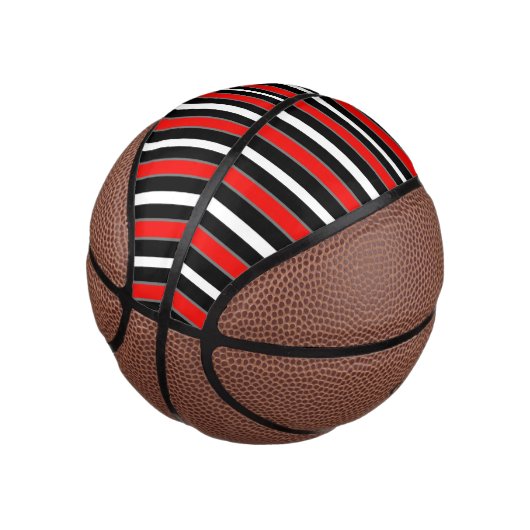 Zwart en Rood Wit Strips Ontwerp Basketbal (Schuin)