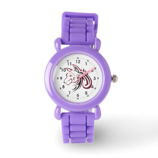Zwart en rood Wolf hoofd met Paw Print Watch Face Horloge