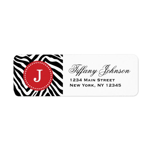 Zwart en Rood Zebra Print Custom Monogram Etiket (Voorkant)
