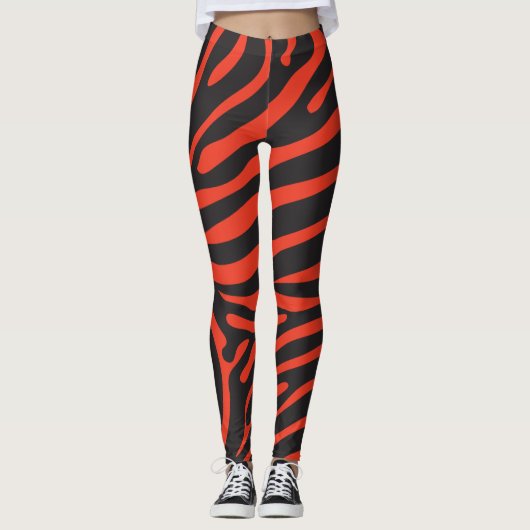 Zwart en Rood Zebra Print Leggings (Voorkant)