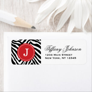 Zwart en rood zebraprint aangepaste monogram etiket
