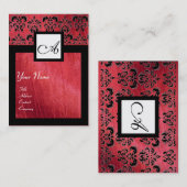 ZWART EN ROOD ZIJDE DAMASKUS VIERKANT MONOGRAM VISITEKAARTJE (Voorkant / Achterkant)