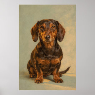 Zwart en roodbruin Dachshond-portret op warme sali Poster