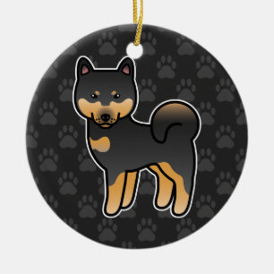 Zwart en roodbruine cartoon Shiba Inu Keramisch Ornament