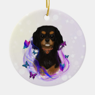 Zwart en roodbruine Cavalier King Charles Spaniel Keramisch Ornament