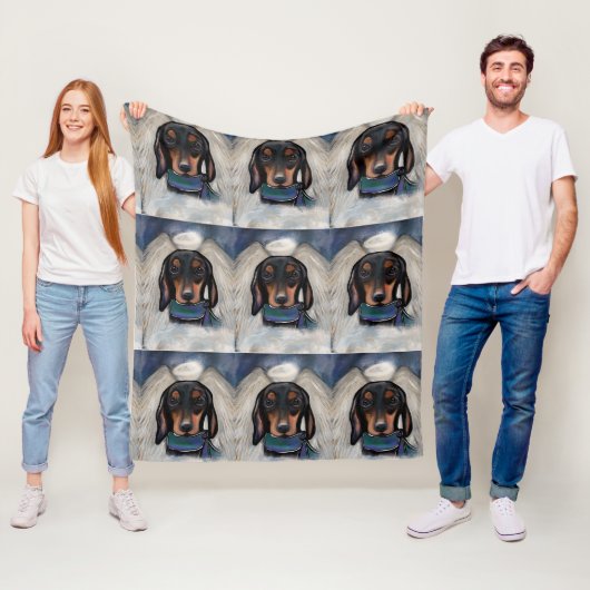 Zwart en roodbruine Dachshund Fleece Deken (In situ)