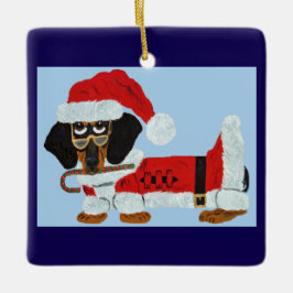 Zwart en roodbruine Dachshund Kerstman met een Sui Keramisch Ornament