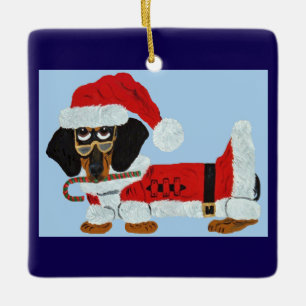 Zwart en roodbruine Dachshund Kerstman met een Sui Keramisch Ornament