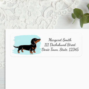 Zwart en roodbruine Dachshund poserend aquarel Etiket