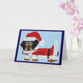 Zwart en roodbruine Dachshund Sinterklaas met een Kaart