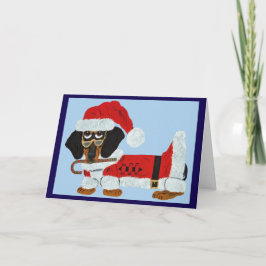 Zwart en roodbruine Dachshund Sinterklaas met een  Kaart