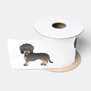 Zwart en roodbruine draadharige dachshond cartoon satijnen lint