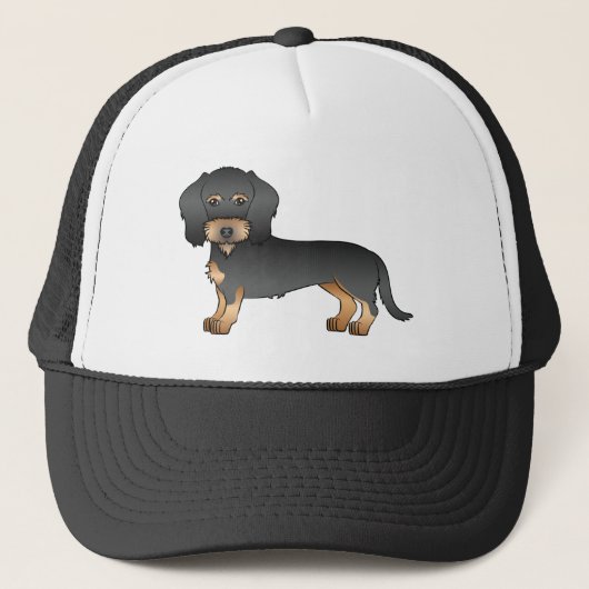 Zwart en roodbruine draadharige tekening van een D Trucker Pet (Voorkant)