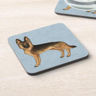 Zwart en roodbruine Duitse herder Cartoon GSD-hond Bier Onderzetter