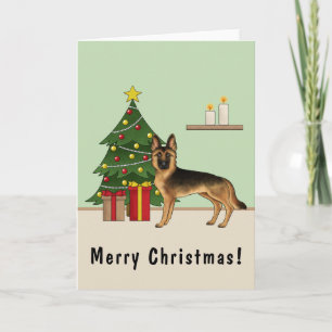 Zwart en roodbruine Duitse herder en een kerstboom Kaart