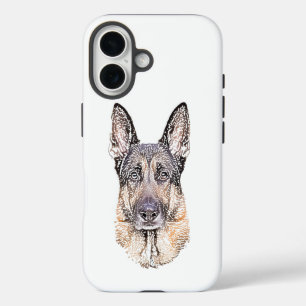 Zwart en roodbruine Duitse Herdershond Portret iPhone 16 Hoesje