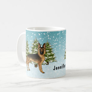 Zwart en roodbruine Duitse herdershond Winterbos Koffiemok