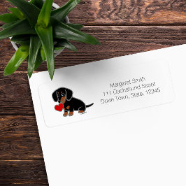 Zwart en roodbruine gladharige Dachshund-hart Etiket