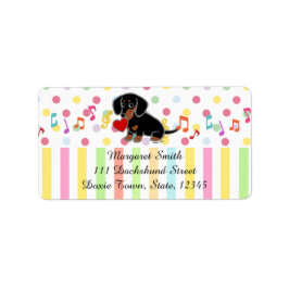 Zwart en roodbruine gladharige Dachshund-hart Etiket
