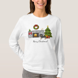 Zwart en roodbruine kortharige Dachshund Kerstkame T-shirt