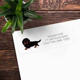 Zwart en roodbruine langharige Dachshund 1 Etiket
