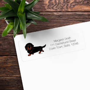 Zwart en roodbruine langharige Dachshund 1 Etiket