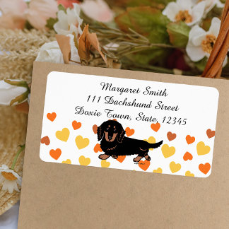 Zwart en roodbruine langharige Dachshund 1 Etiket