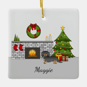 Zwart en roodbruine langharige Dachshund - Kerstka Keramisch Ornament