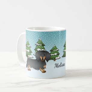 Zwart en roodbruine langharige Dachshund - Winterb Koffiemok
