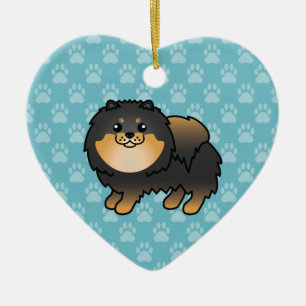 Zwart en roodbruine Pomeranian-hond Cartoon-tekeni Keramisch Ornament