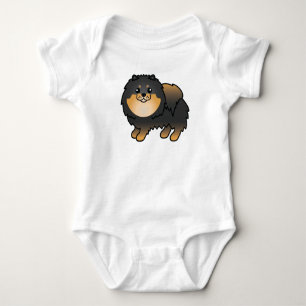 Zwart en roodbruine Pomeranian Schattige Cartoon H Romper