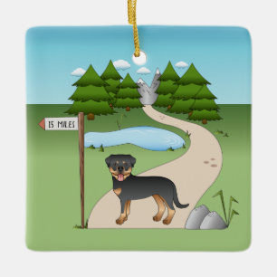Zwart en roodbruine Rottweiler-hond bij een wandel Keramisch Ornament