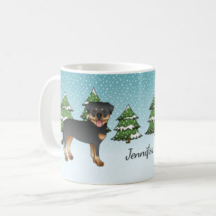 Zwart en roodbruine Rottweiler honden in een winte Koffiemok