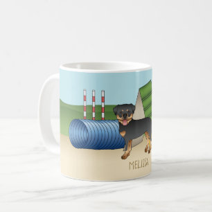 Zwart en roodbruine Rottweiler met agilityapparatu Koffiemok