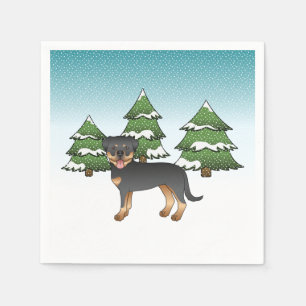 Zwart en roodbruine Rottweilerhond in een winterbo Servet