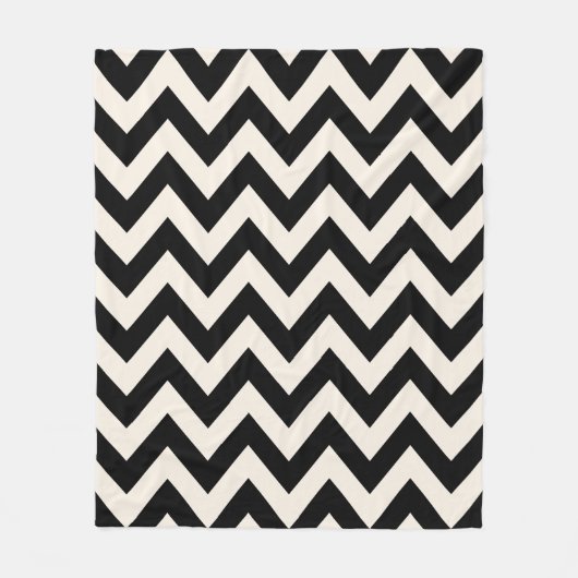 Zwart en roomwitte Chevron, zigzag Herringbone Fleece Deken (Voorkant)