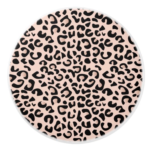 Zwart en Roos Blush Leopard Animal Print Keramische Knop (Voorkant)