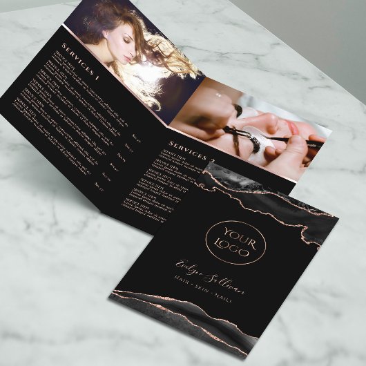 Zwart en roos Gold Agaat Service Menu Brochure