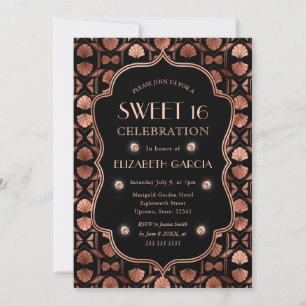 Zwart en Roos Gold Art Deco  Lijst Sweet 16 Kaart