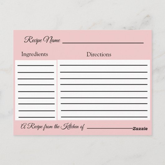 Zwart en Roos Gold Blush Roze Recipe Kaart (Achterkant)