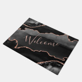 Zwart en Roos Gold Faux Glitter Agate Deurmat (Schuin)