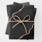 Zwart en Roos Gold Faux Glitter Agate-ontwerp Inpakpapier Vel (In situ)